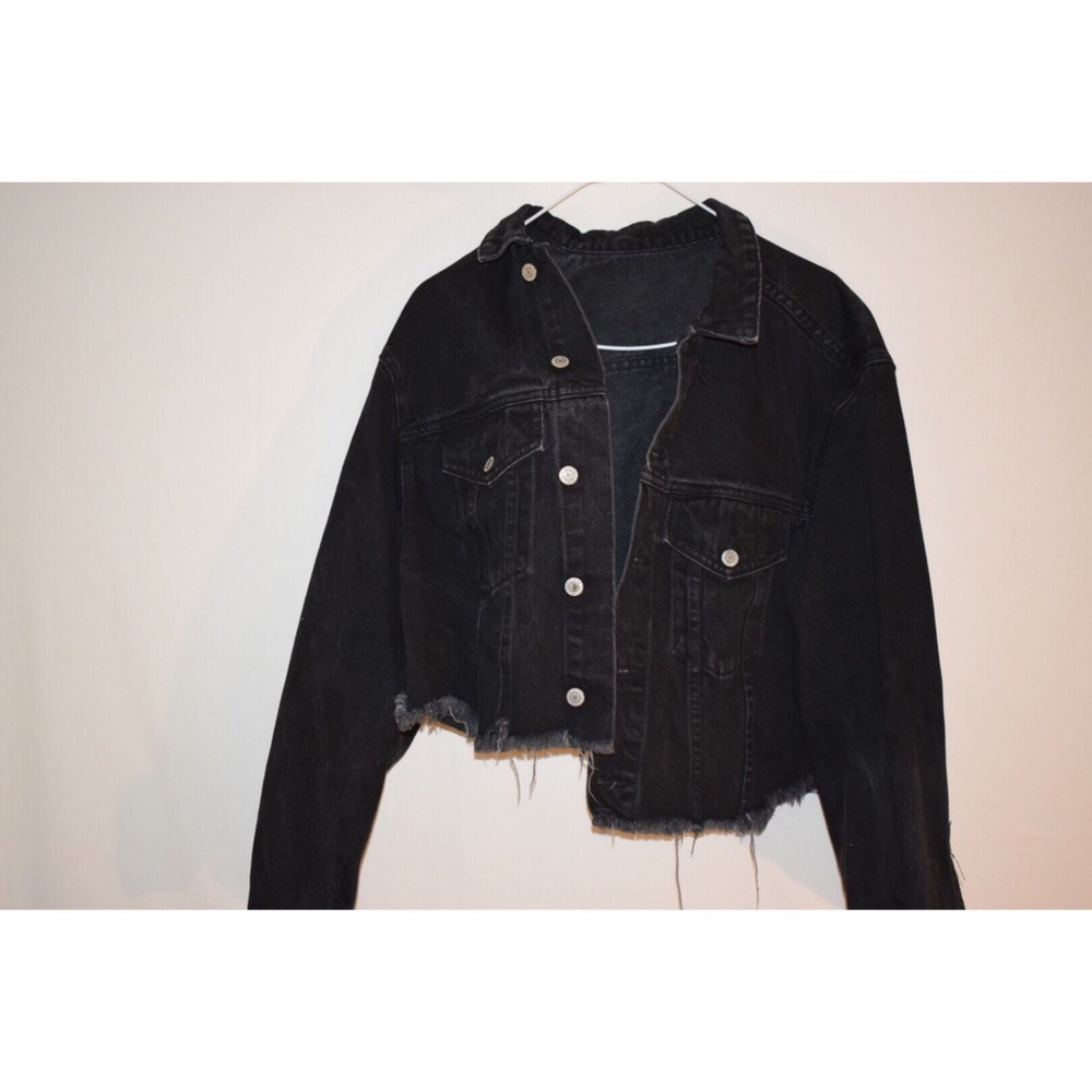 Cropped black denim jacket